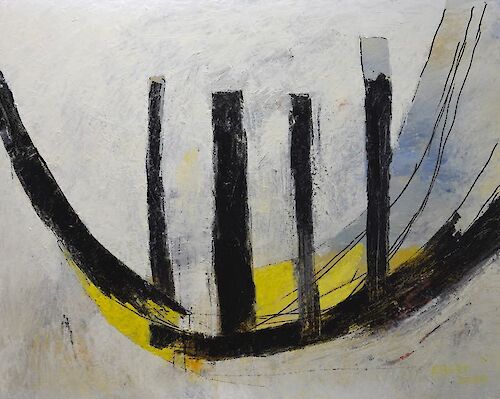 Gerda Ebert, Boot vor weißem Hintergrund, 2009, Öl/Hartfaser, 80 x 100 cm